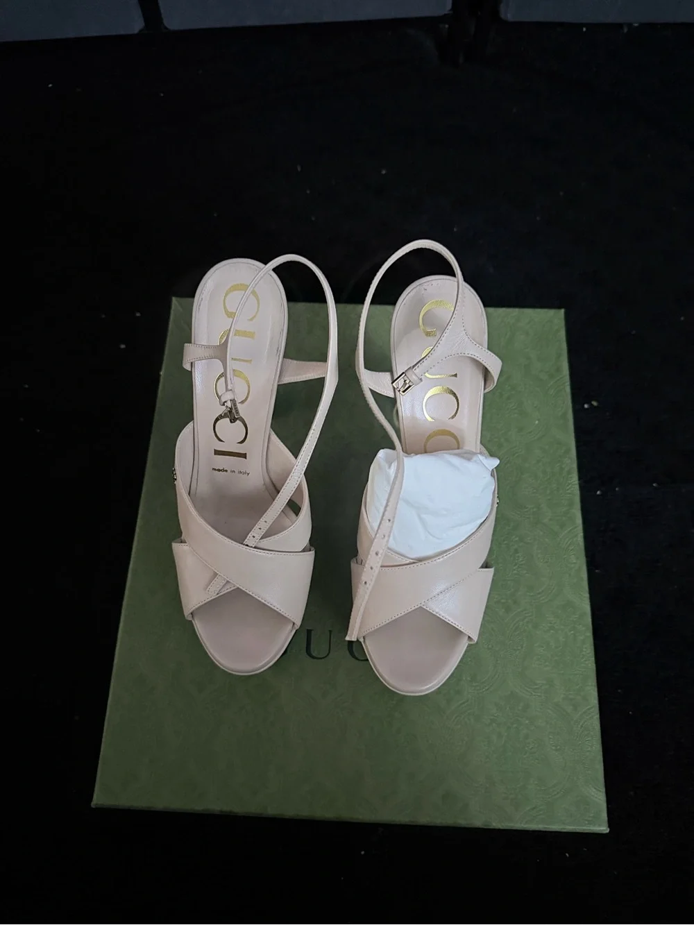 Gucci Beige Platform Sandals with High Block Heel